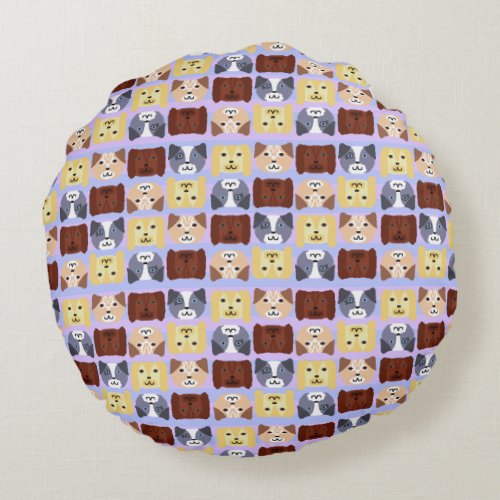 Repeated Pups Round Pillow