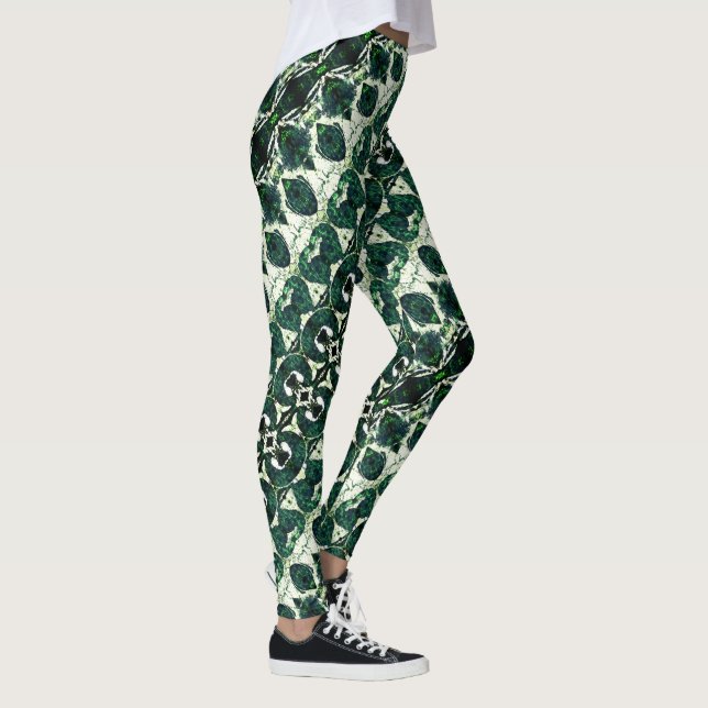 Repeated rough emerald green under white texture t leggings (Right)