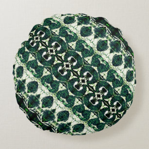 Repeated rough emerald green under white texture t round pillow