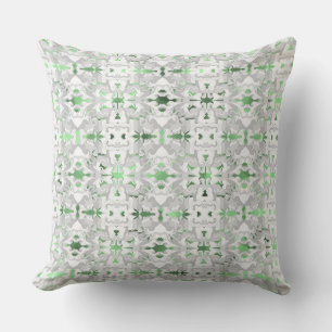 Repeated shapes, delicate gray and green; ants? throw pillow