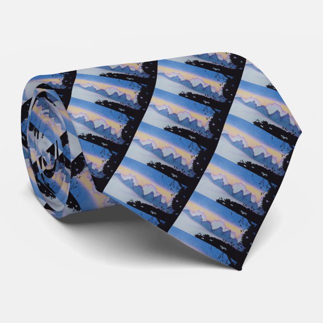 repeated stylized miniture landscape pictures art tie (Rolled)