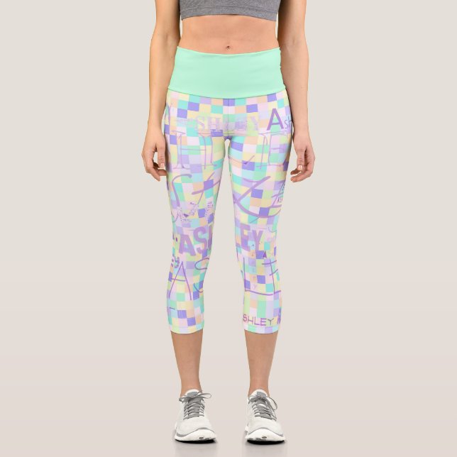 Repeating Ashley Mauve Tones Pastel Checkerboard C Capri Leggings (Front)