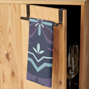 Repeating Blue Botanical Flower Design Kitchen Towel