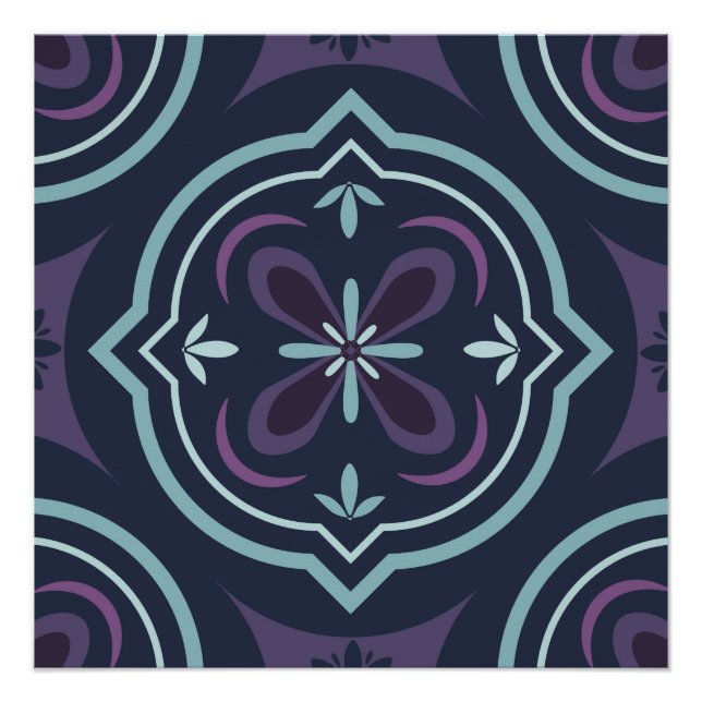 Repeating Blue Botanical Flower Design Poster (Front)