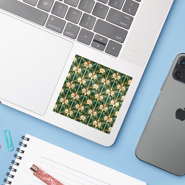 Repeating Botanical Patterns Sticker (Laptop w/ iPhone)