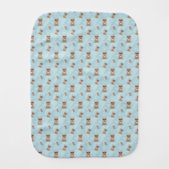 Repeating bright pattern with a dog baby burp cloth (Front)