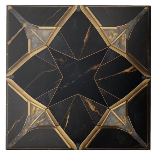 Repeating Ceramic Tiles Gold Black floor marble