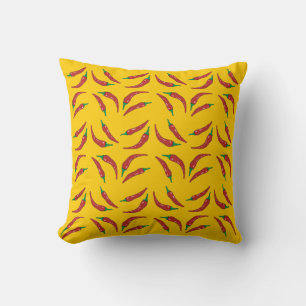Repeating Chilli Peppers all over yellow  Throw Pillow