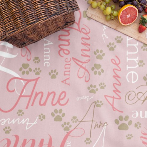 Repeating Color Name and Dog Paw on dusty rose Fleece Blanket