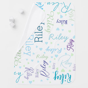 Repeating Custom Bluish Names with Small Hearts Baby Blanket