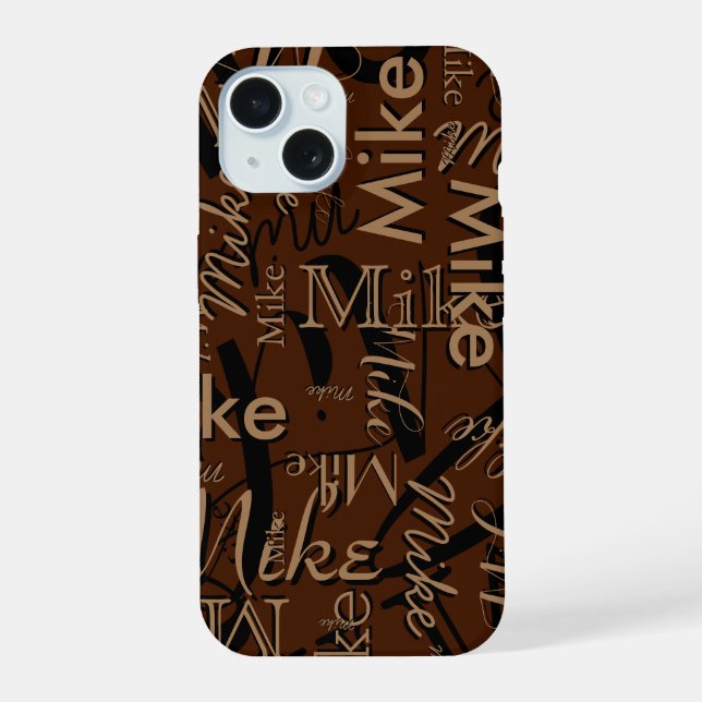 Repeating Custom Name Modern Brown Iphone Case (Back)
