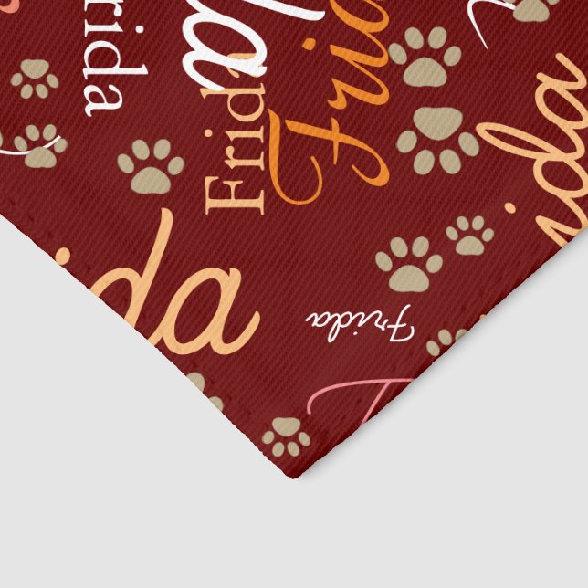 Repeating Cute Dog Name and Paw Prints  Pet Bandana Collar (Corner)