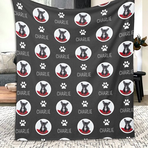 Repeating Dog Cat Pet Name  Photo Fleece Blanket