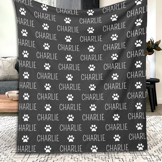 Repeating Dog Cat Pet Names & Paws Fleece Blanket (Creator Uploaded)