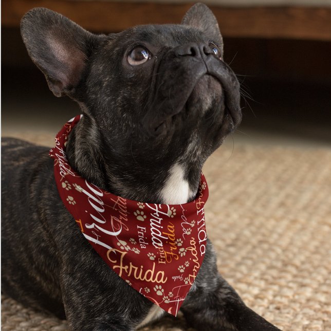 Repeating Dog Name and Paw Prints allover  Bandana (Creator Uploaded)