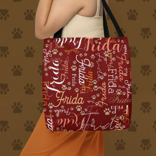 Repeating Dog Name and Paw Prints allover  Tote Bag