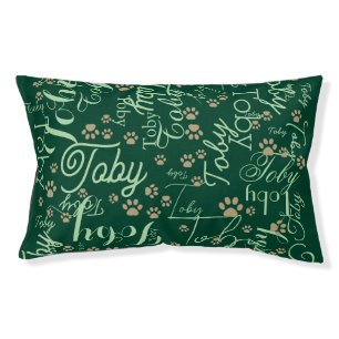 Repeating Dog or Cat Names & Paws green Pet Bed