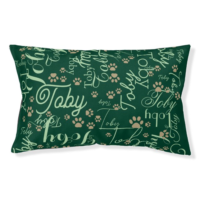 Repeating Dog or Cat Names & Paws green Pet Bed (Front)