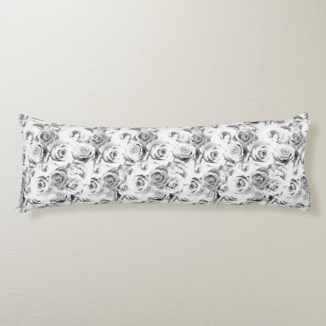 Repeating Floral Motif | White Roses Pattern Body Pillow (Front)