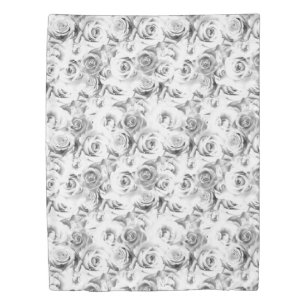 Repeating Floral Motif White Roses Pattern Duvet Cover