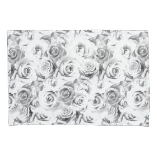 Repeating Floral Motif White Roses Pattern Pillow Case