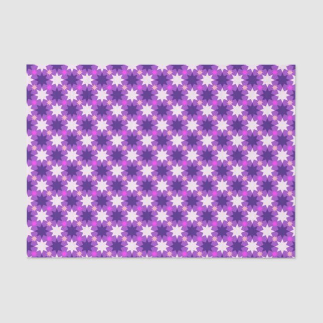 Repeating fun stars pattern on purple tissue paper (Front)