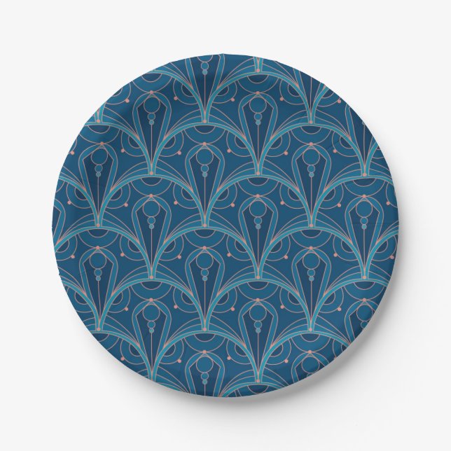 Repeating geometric Art Deco pattern Paper Plates (Front)
