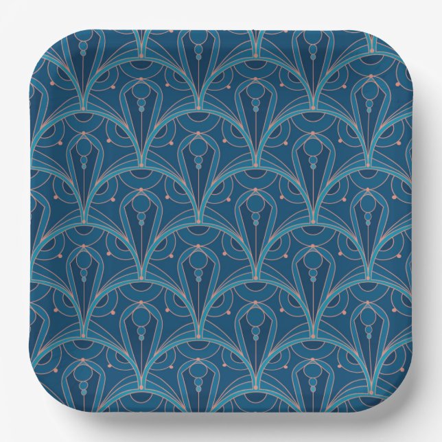 Repeating geometric Art Deco pattern Paper Plates (Front)