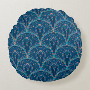 Repeating geometric Art Deco pattern Round Pillow