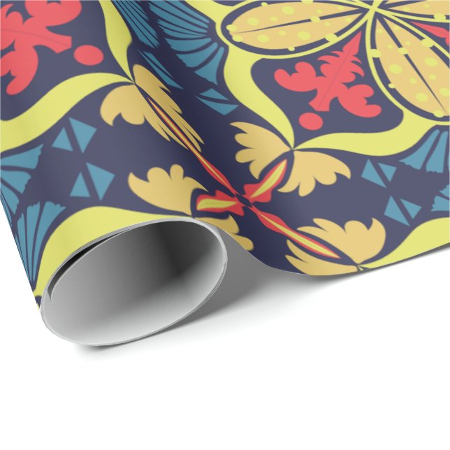 Repeating geometric pattern with red and yellow wrapping paper (Roll Corner)