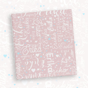Repeating Her Name & Cute Hearts Dusty Rose 3 Ring Binder