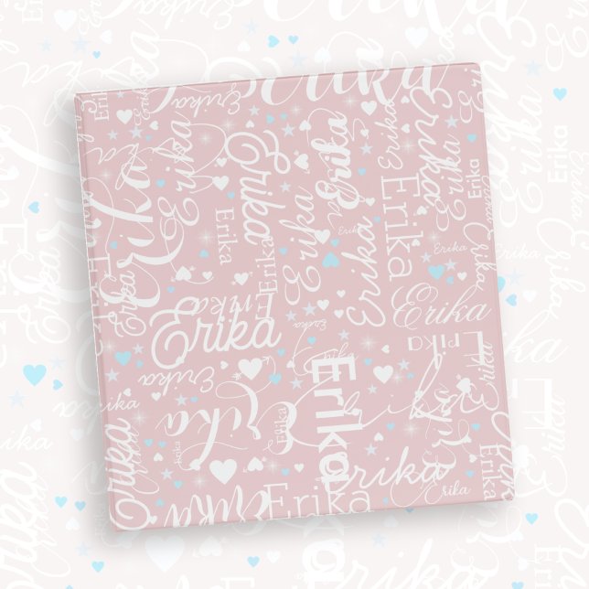 Repeating Her Name & Cute Hearts Dusty Rose 3 Ring Binder (Creator Uploaded)