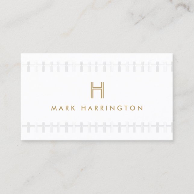 REPEATING INITIAL MONOGRAM ART DECO Gold & Gray Business Card (Front)