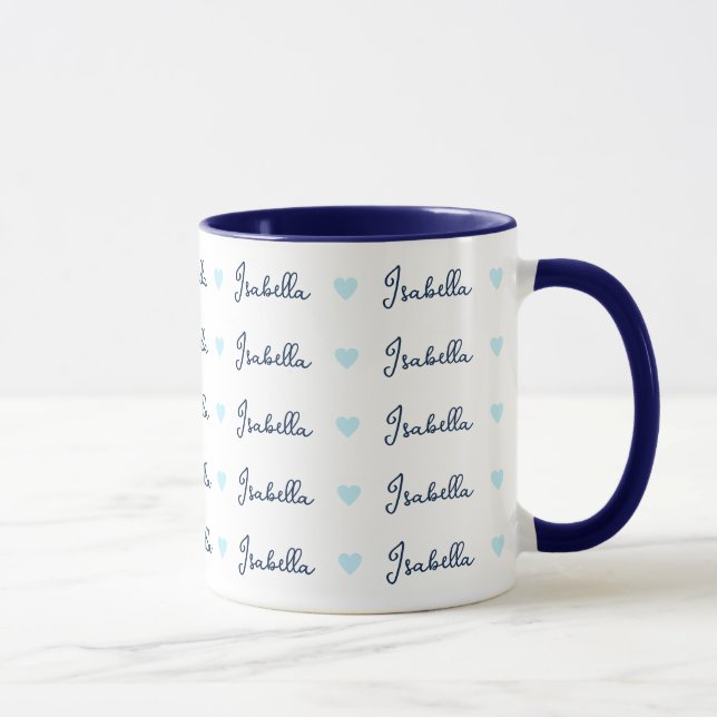 Repeating Isabella custom name with blue hearts  Mug (Right)