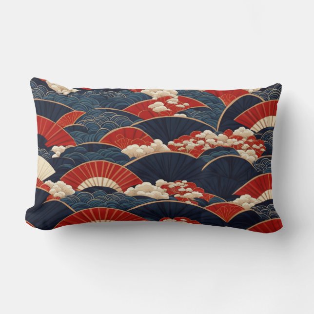 Repeating Japanese Kimono Pattern Lumbar Pillow (Front)