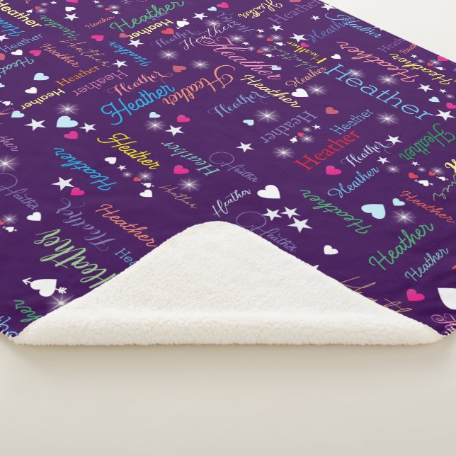 Repeating Kids Name all over dark purple  Sherpa Blanket (3/4)