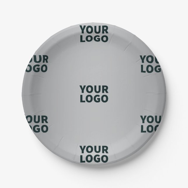 Repeating Logos on Grey Gradient (editable color) Paper Plates (Front)
