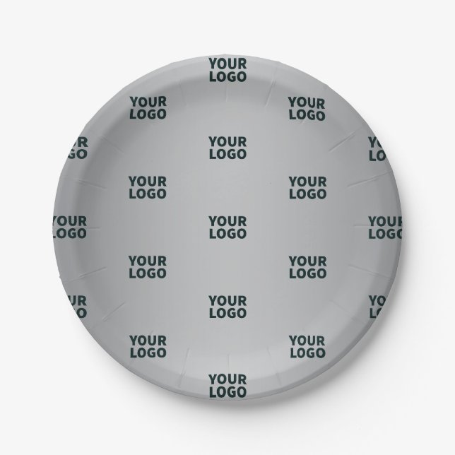 Repeating Logos on Grey Gradient (editable color) Paper Plates (Front)
