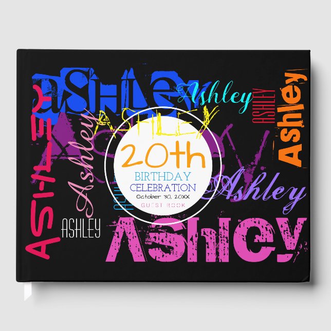 Repeating Name 6 Letters 20th Birthday Guest Book (Front)