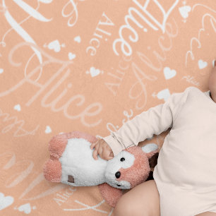 Repeating Name and Cute Hearts allover Peach  Baby Blanket