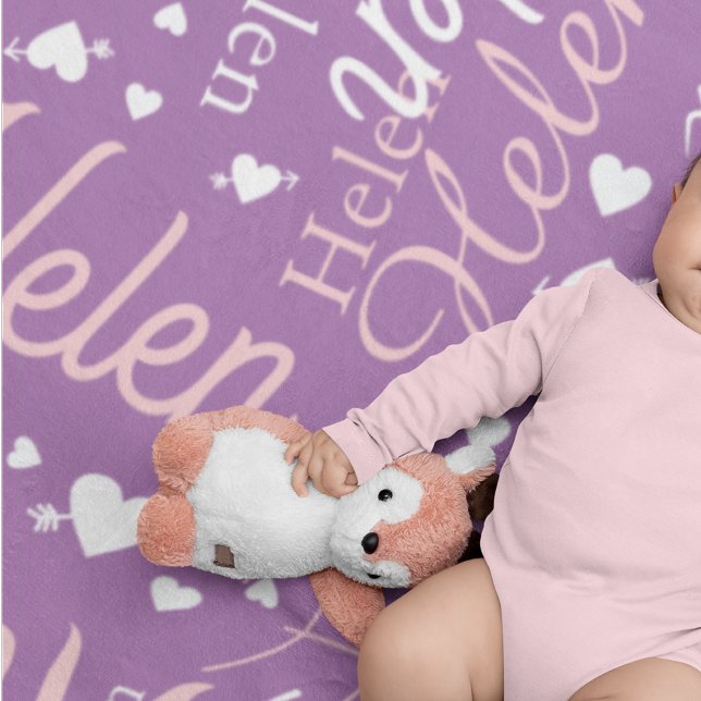Repeating Name and Hearts allover lavender cute Baby Blanket (Creator Uploaded)