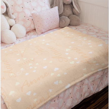Repeating Name And Hearts Pale Salmon Baby Blanket by mixedworld at Zazzle
