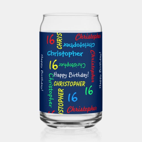 Repeating Name Blue Any Name Any Birthday Custom Can Glass