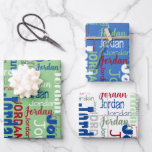 Repeating Name Blue Green Red Christmas Wrapping Paper Sheets<br><div class="desc">Wrap your gifts with their own name with this modern repeating name personalized Christmas wrapping paper sheets in shades of blue, green, red, and white with differentfonts. Your recipient will be so excited to see their name on their own personalized wrapping paper with name graffiti! This wrapping paper is perfect...</div>