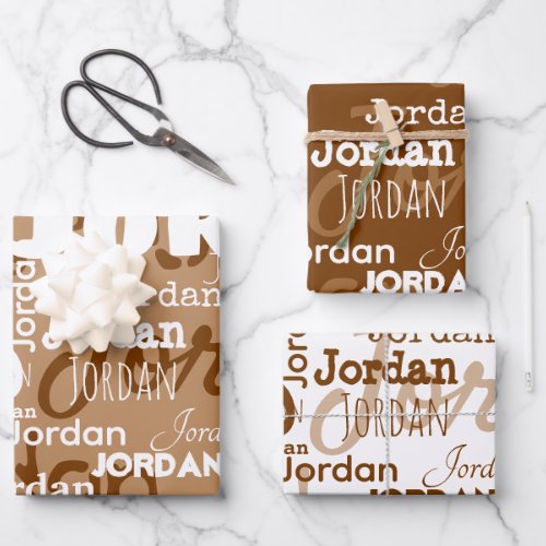 Repeating Name Brown Beige White Modern Neutral Wrapping Paper Sheets