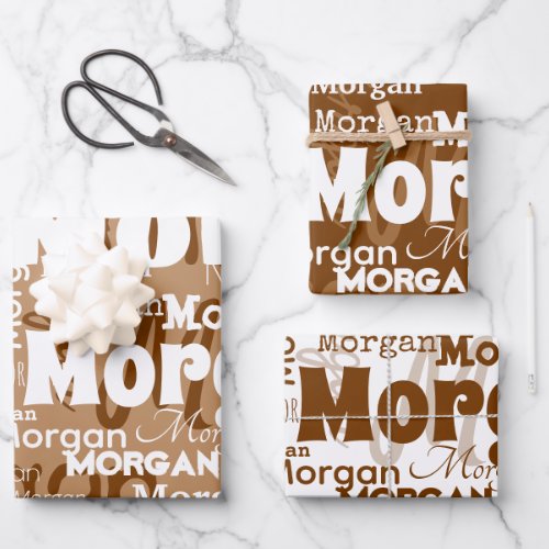 Repeating Name Brown Beige White Modern Neutral Wrapping Paper Sheets