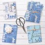 Repeating Name Cornflower Blue White Gray Wrapping Paper Sheets
