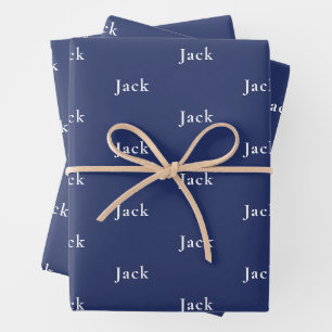 Repeating Name Dark Navy Blue Gift Wrapping Paper Sheets