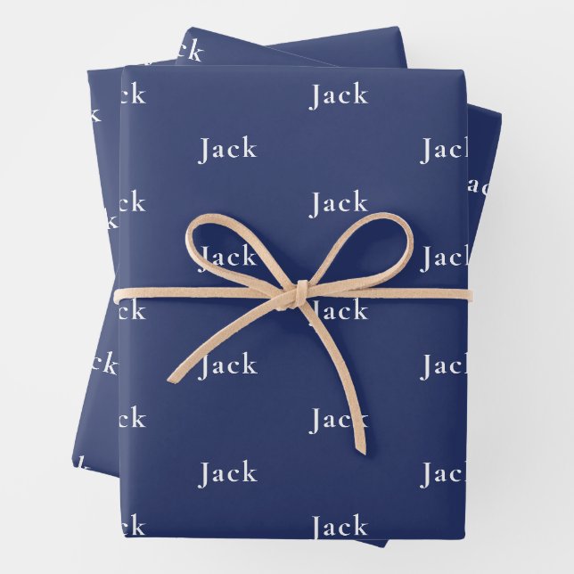 Repeating Name Dark Navy Blue Gift Wrapping Paper Sheets (In situ)