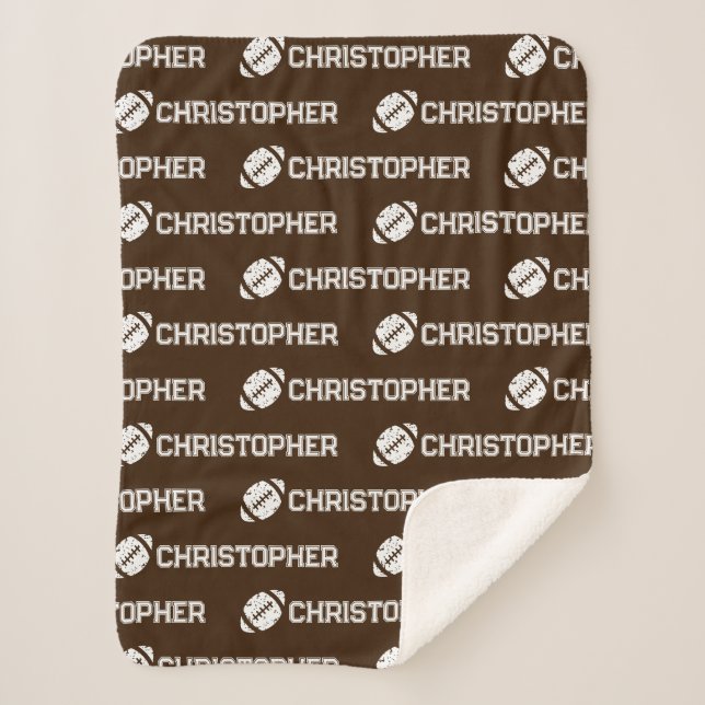 Repeating Name Football Dreams Brown Sherpa Blanket (Front)